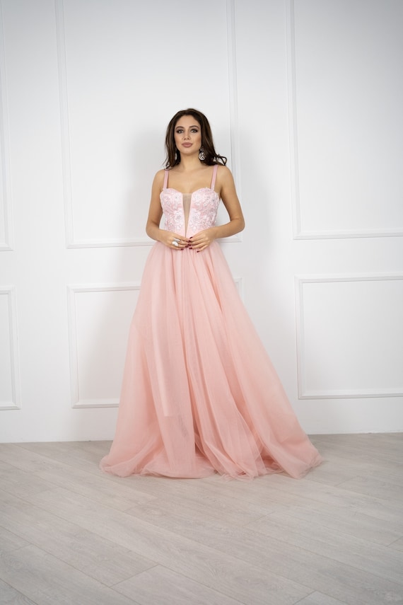 strapless open back dress Hot Pink Lace Corset Tiered High-Low Prom Dress – Dreamdressy main image 0