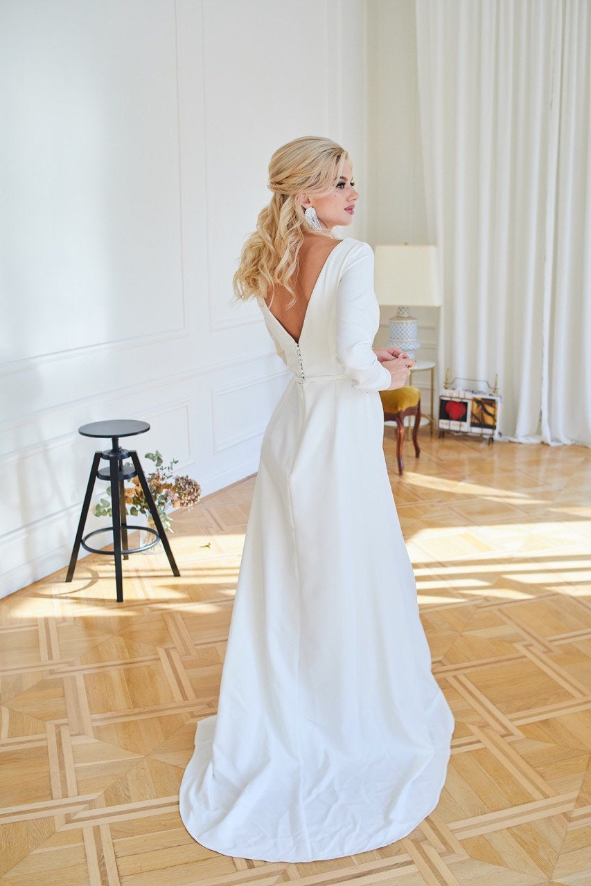 ivory courthouse wedding dress Courthouse Wedding Dress / City Hall Wedding Dress/ Minimalist Wedding Dress / Simple Wedding Dress / Corset Wedding Dress / SA110