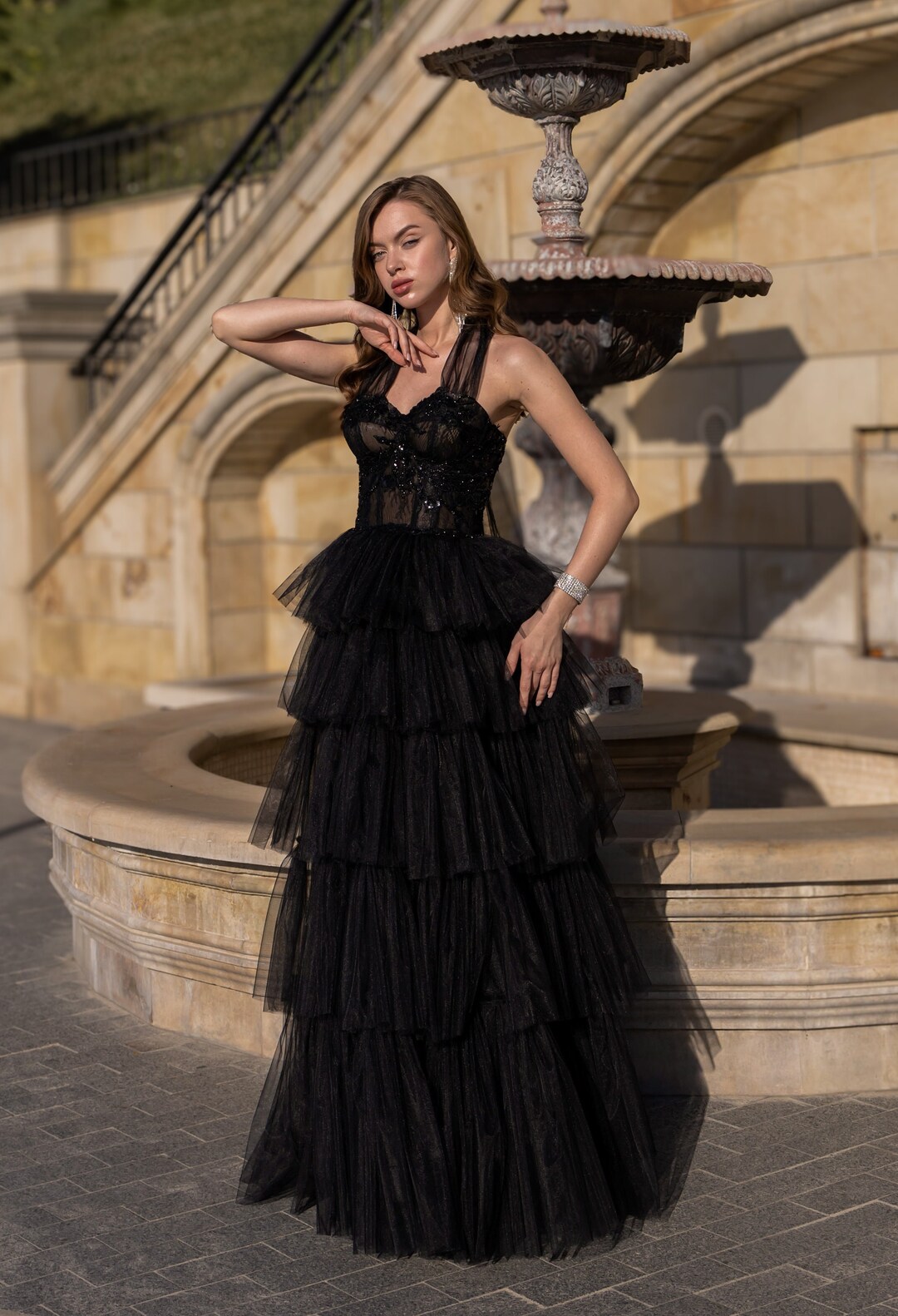 ワンピース BLACK TULLE WAVE TIERED DRESS luylGQlI.jpg?v=1738813527