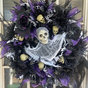 Skeleton Wreath, Spooky Handmade Door Decor