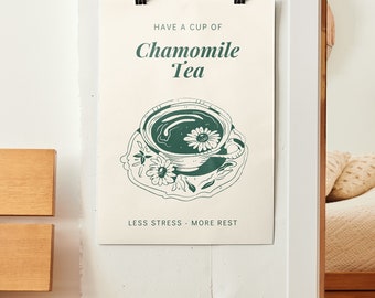 Chamomile Tea Print, wall art, digital print, kitchen poster, tea lover gift, house decor, printable