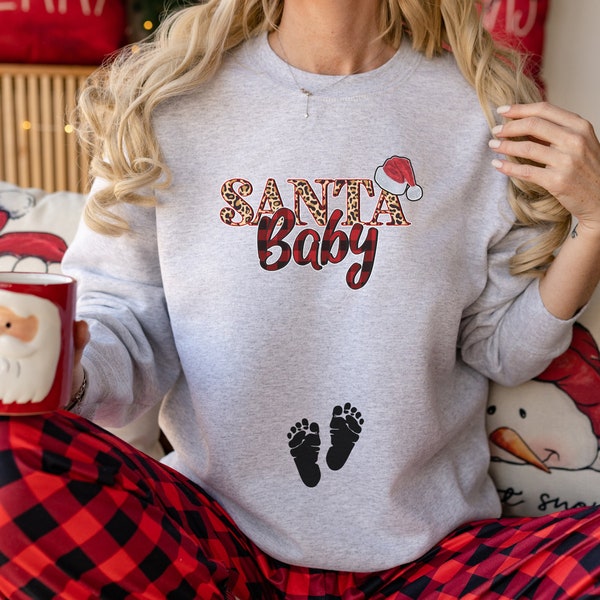 Christmas Pregnancy Announcement Sweatshirt|Santa Baby Shirt,Pregnant Tee|Baby Announcement|Christmas Maternity|New Mom|Pregnant Santa Baby