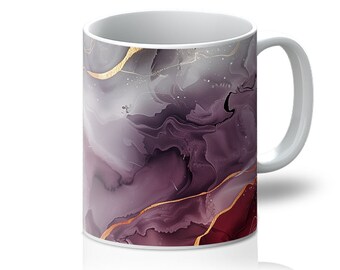 Elegant Mug with Abstract Burgundy and Gold Design | High-Quality Ceramic, 11oz Capacity | Perfect Gift for Art Lovers