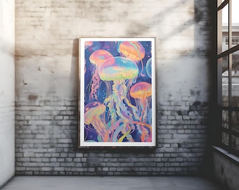 Colorful Jellyfish Print: Surreal Ocean Fantasy Art (Digital Download)