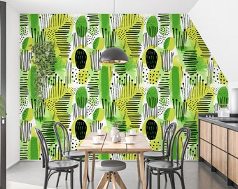 Peel and Stick Wallpaper Removable Wallpaper Green and White Stripes Wallpaper Home Decor Wall Art Room Decor Wall Prints Wall Hanging - #P13