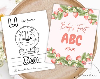 Berry Sweet Strawberry Baby Shower ABC Baby's First Alphabet Book Table Sign Included, Baby Shower Games and Activities, Coloring Pages A003
