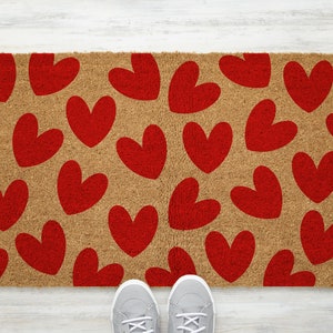 Red Heart Pattern Door Mat | Valentines Doormat | Valentine's Day Gift | Front Door Mat | Cute Valentines Doormat | Love Door Mat | Rug