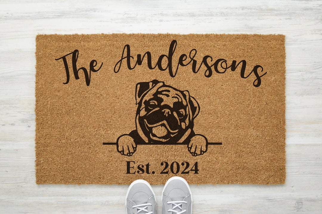 Pug Family Name Door Mat Custom Dog Doormat Cute Pug Doormat Front Door