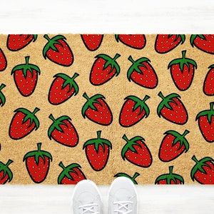 Cute Strawberry Print Pattern Door Mat | Strawberries Doormat | Spring Doormat | Front Door Mat | Cute Summer Doormat | Outside Door Mat