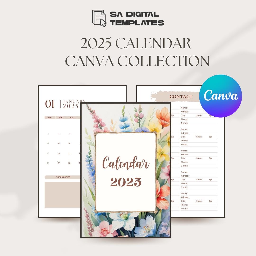 Editable Printable 2025 Calendar Canva Templates Collection - Etsy