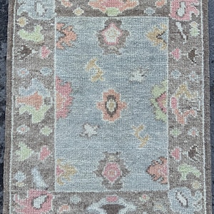 Handmade Wool Oushak Rug: 2x3 Gray Turkish Vintage Rug