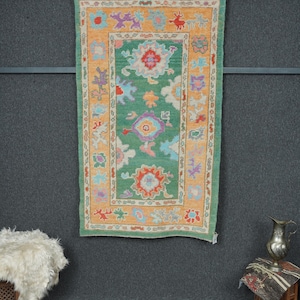 Oushak Rug 3x5, Turkish Rugs, Handmade Wool Rug, 3 x 5 Wool Rugs, Anatolian Rug, Green Oushak Rug, Turkey Rug, 3&#39;1 x 5&#39;2 Feet Rug, Decor Rug