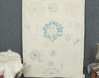 3 x 5 Rug, pale oushak rug, anatolian rug, paste color rug, turkish rug, oushak rug, entryway rug, 3&#39;2 x 5 feet rug, area wool rug, 3x5 rugs