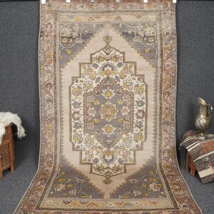 4x7 Vintage Oushak Rug: Hand-Knotted Wool Anatolian Rug