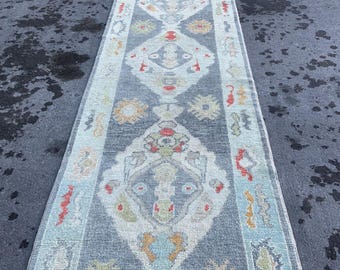 Tappeto da corridoio Oushak fatto a mano: tappeto turco in lana extra lungo 3x15