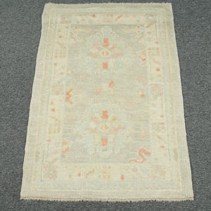 Rug 2x4, Oushak Rug, Light Gray Rug, Handmade Wool Rug, Kitchen Rug, Bedroom Rug, Small Rug, Turkish Rug, Pastel Rug,Faded  2&#39;4x3&#39;8 Feet Rug