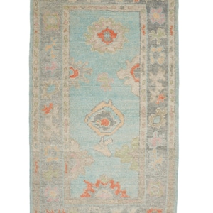 Vintage Turkish Oushak Rug 3x5: Handmade Wool Anatolian Rug