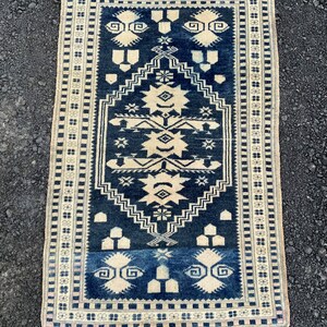 2x4 Rug, 2x4 Blue beige doormat, 2x4 Home Decor Rug, 2x4 Turkısh Rug, 2x4 Oushak Rug, 2x3 Old small rug, 2&#39;4x3&#39;7 Feet Rug, Small Turkısh rug