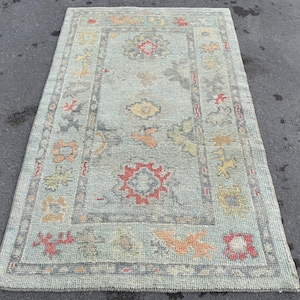 Vintage Turkish Oushak Rug: 3x5 Handmade Wool Anatolian Rug