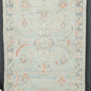 Vintage Blue Oushak Rug 3x5: Handmade Wool Anatolian Rug