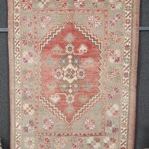 Handmade Wool Oushak Rug: 4x6 Red Bohemian Turkish Rug