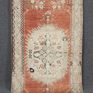 3x7 Vintage Turkish Oushak Runner Rug: Faded Pastel Wool