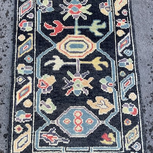 Rug 2 x 4, Handmade Wool Rug, Kitchen Rug, Bedroom Rug, Small Rug, Turkish Rug, Oushak Rug, Black Wool Rug, Floor Rug, 2&#39;5 x 3&#39;10 Feet Rug