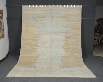 8x10 Vintage Turkish Oushak Rug: Hand-Knotted Wool Area Rug