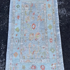 Rug 2 x 4, Oushak Rug, Handmade Wool Rug, Kitchen Rug, Bedroom Rug, Small Rug, Turkish Rug, Pastel Rug, Pale Rug, Gray Rug, Blue Rug, Carpet