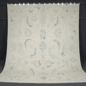 8x10 Hand Knotted Wool Oushak Rug: Faded Turkish Area Rug