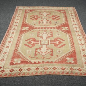 Handmade 5x7 Vintage Oushak Rug: Turkish Wool Anatolian Carpet