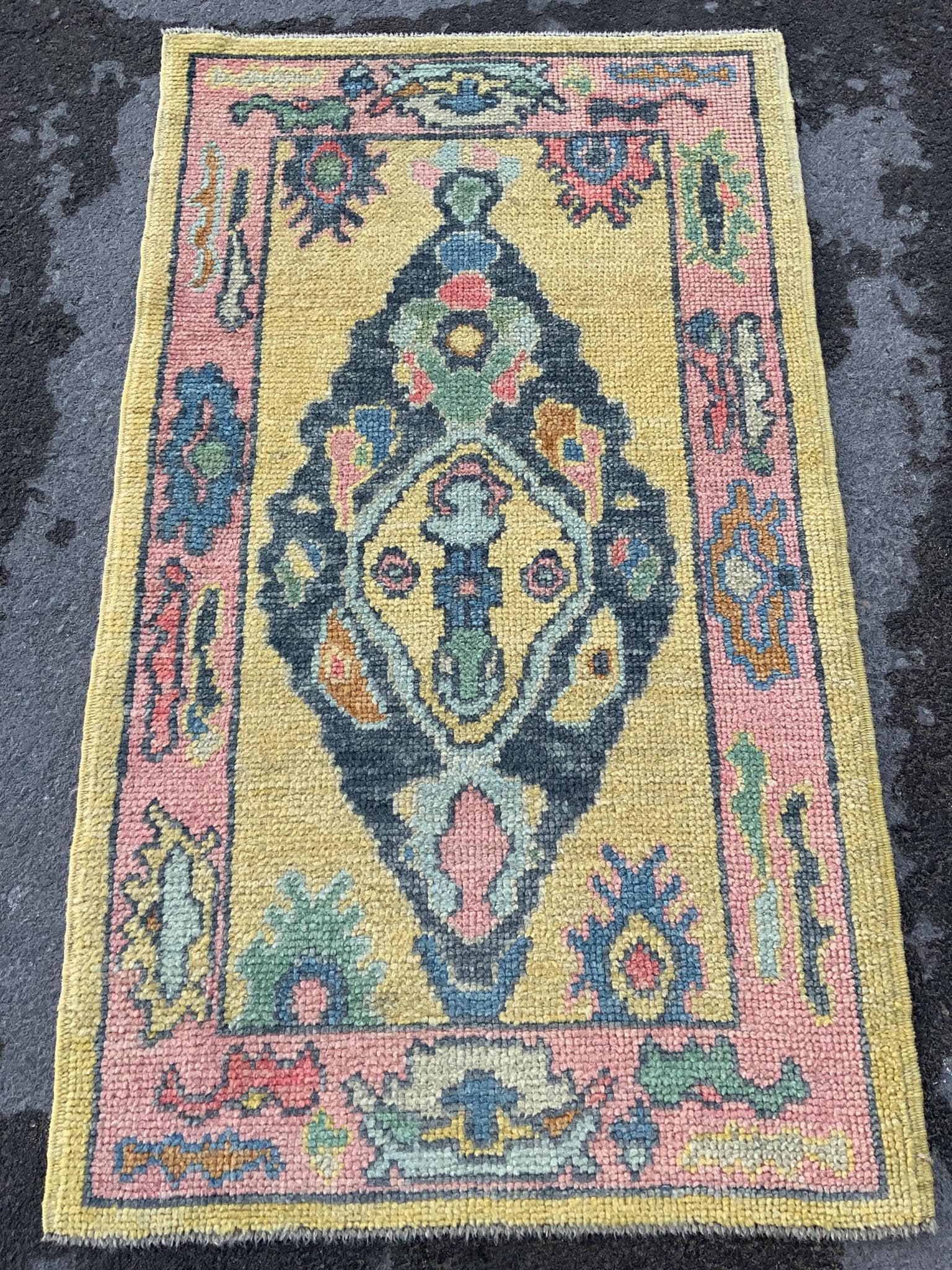 Hand Knotted Turkish Rug 2x4: Yellow Pink Wool Anatolian Rug - Etsy UK