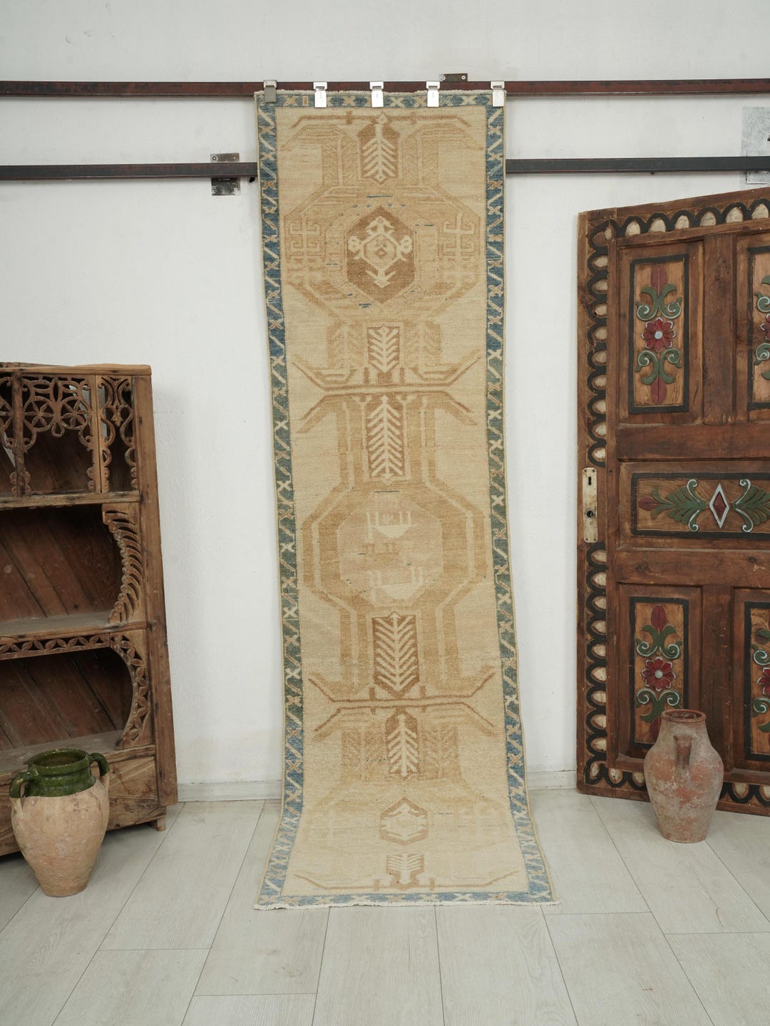 3x9 Runner Rug, 3x9 Oushak Runner Rug, Home Decor Rug, Pastel Blue ...