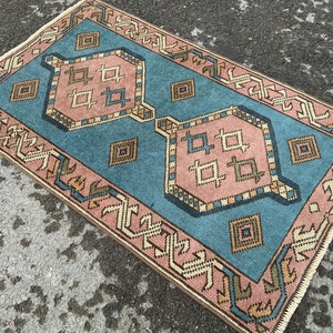 Rug 2 x 4, Kitchen 2x4 Rug, Handmade Wool Rug, Blue Oushak Rug, Door Entry Rug, Turkish 2x4 Rug, Bedroom Rug, Entryway 2x4 Rug, Blue Carpet