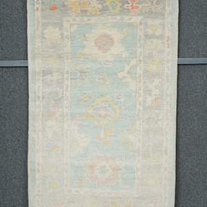 Turkish Rug 3 x 5, Vintage Turkish Rug, Light Blue Oushak Rugs, 3x5 Boho rug, Handmade 3x5 Rug, Anatolian 3x5 Rug, Decor Rug, Wool Rug