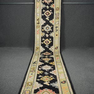 3x14 Runner Rug, Handmade Wool Runner Rug, Oushak Runner Rug ,3x14 Turkish Runner Rug, Hallway Rug, 3x14 Green Rug, 3&#39;1 x 14&#39;4 Feet Rug