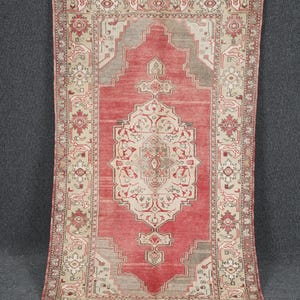 Vintage Oushak Wool Rug 3x6: Pastel Turkish Area Rug