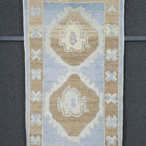 Rug 3x5, Oushak Rug, Turkish Rug, Handmade Wool Rug, Neutral Rug, Anatolian Rug, Pastel Blue Rug, Wool Rug, 2&#39;10 x 5&#39;3 Feet Rug, Decor Rug