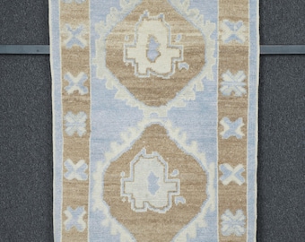 Rug 3x5, Oushak Rug, Turkish Rug, Handmade Wool Rug, Neutral Rug, Anatolian Rug, Pastel Blue Rug, Wool Rug, 2&#39;10 x 5&#39;3 Feet Rug, Decor Rug