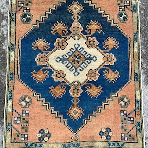 2x3 Rug, Oushak Rug, 2x3 Door Mat, 2x3 Bathroom Rug, 2x3 Turkısh Rug, 2&#39;4 x 3 Feet Small Rug, Wool Rug, Small Turkısh rug, Orange Color Rug