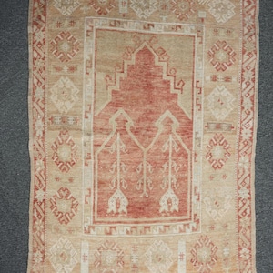 3x5 Pastel Red Rug, Vintage Turkish Rug, Home Decor Rug, 3x5 Room Rug, Red Anatolian Rug, 3x5 Rug, Handmade Wool Rug, 3&#39;7 x 4&#39;8 Feet Rug