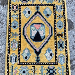 2 x 3 Rug, Turkish Wool Rug, small oushak rug, home decoration rug, turkish oushak rug, yellow oushak rug, 2,2x3,4 ft rug, kitchen rug
