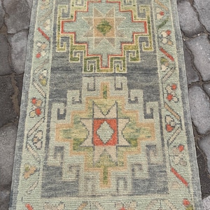 2.4 x 4 Feet Rug, Small Rug 2 x 4, Turkey Rug, Vintage Rug, Wool Rug, Kitchen Rug, Small Oushak Rug, Gray Blue Rug, Turkish Rug