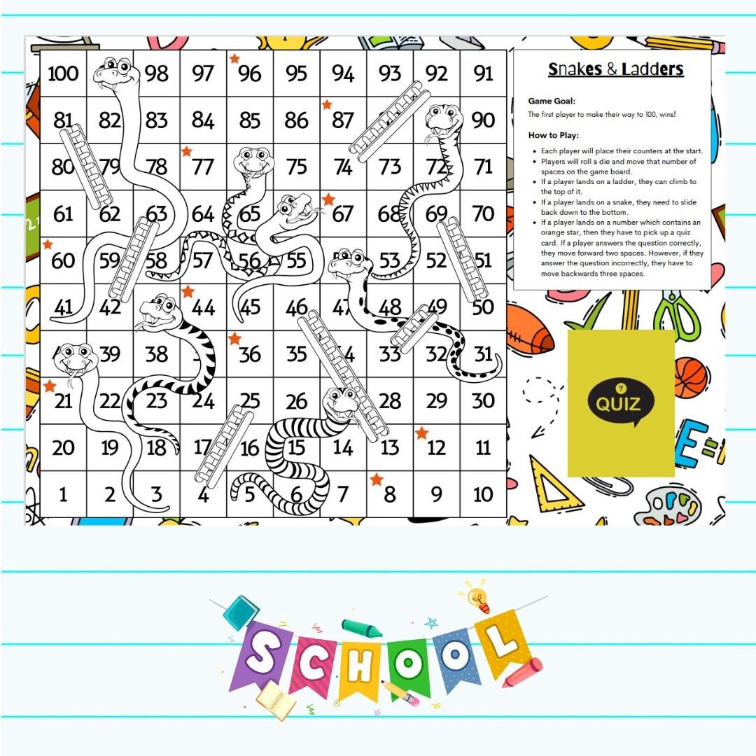 Snakes & Ladders Inspired Create Your Own Quiz Game Pupils Etsy