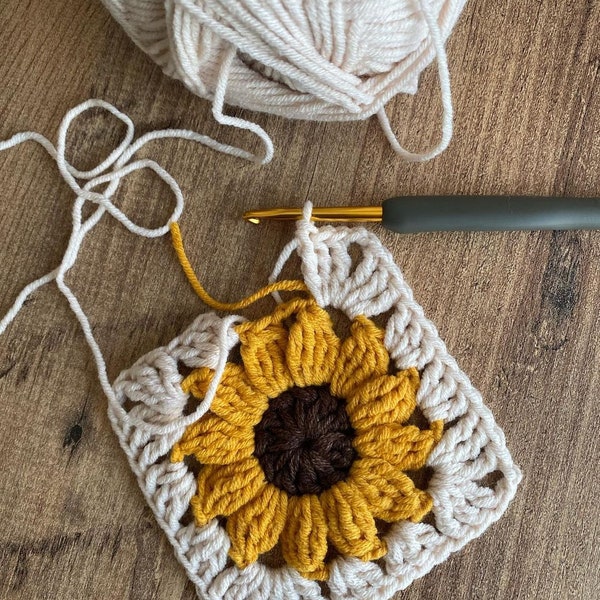 Pochette carrée grand-mère pour débutants : crochet carré grand-mère facile en forme de soleil, tutoriel étape par étape au crochet carré grand-mère en téléchargement numérique