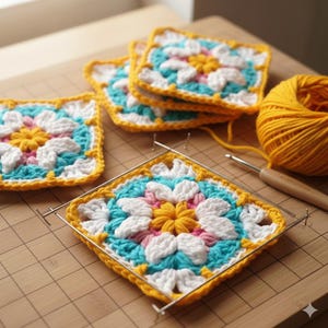 V-Square Crochet Pattern PDF | Colorful Granny Square Tutorial | Easy Puff Stitch Crochet