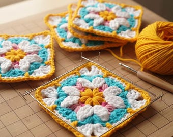 V-Square Crochet Pattern PDF | Colorful Granny Square Tutorial | Easy Puff Stitch Crochet
