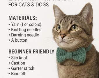 Knitted Pet Bow Tie Collar Pattern: Easy Beginner Knitting (PDF Download