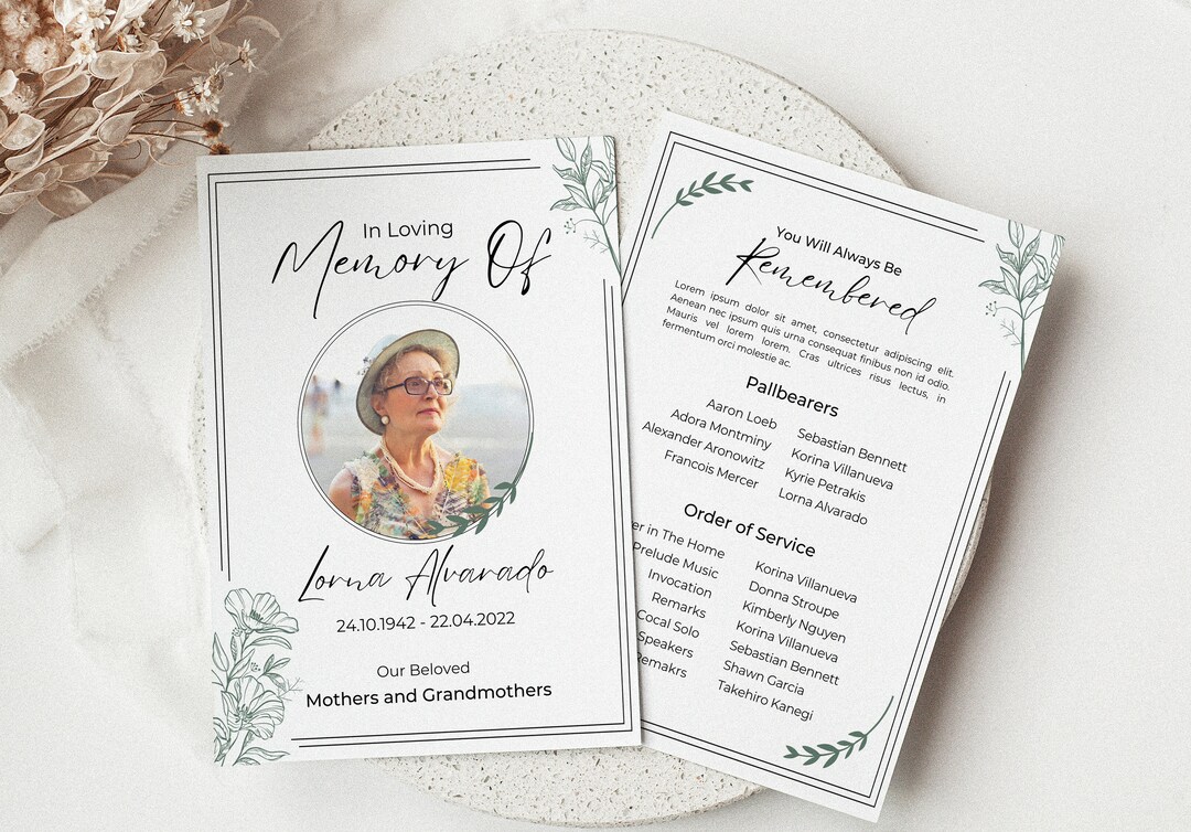 Minimalist Funeral Program Template Simple Funeral Memorial - Etsy UK