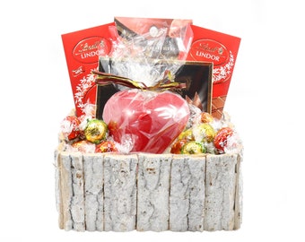 Caja de regalo romántica con chocolate y vela de corazón , Caja de regalo de chocolate con Lindt , Cesta de regalo con Lindt y vela de corazón , Caja de chocolates